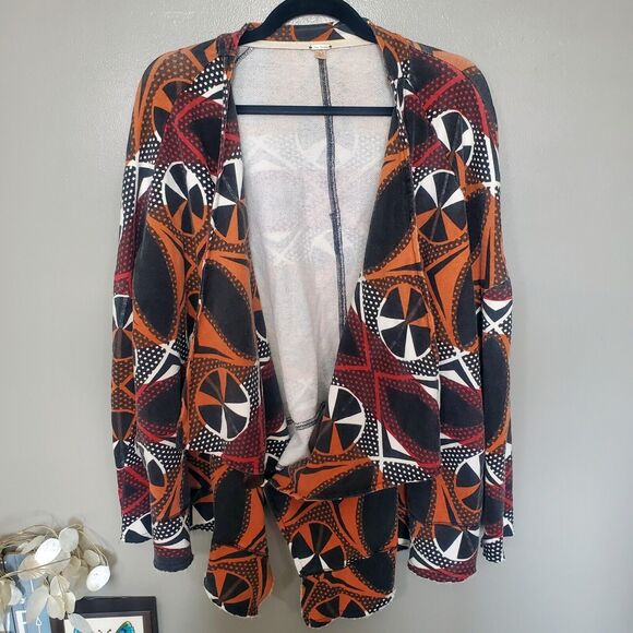 Free People Jacket Womens Medium Multicolor Geometric Tribal Cotton Knit Draped - Picture 2 of 12